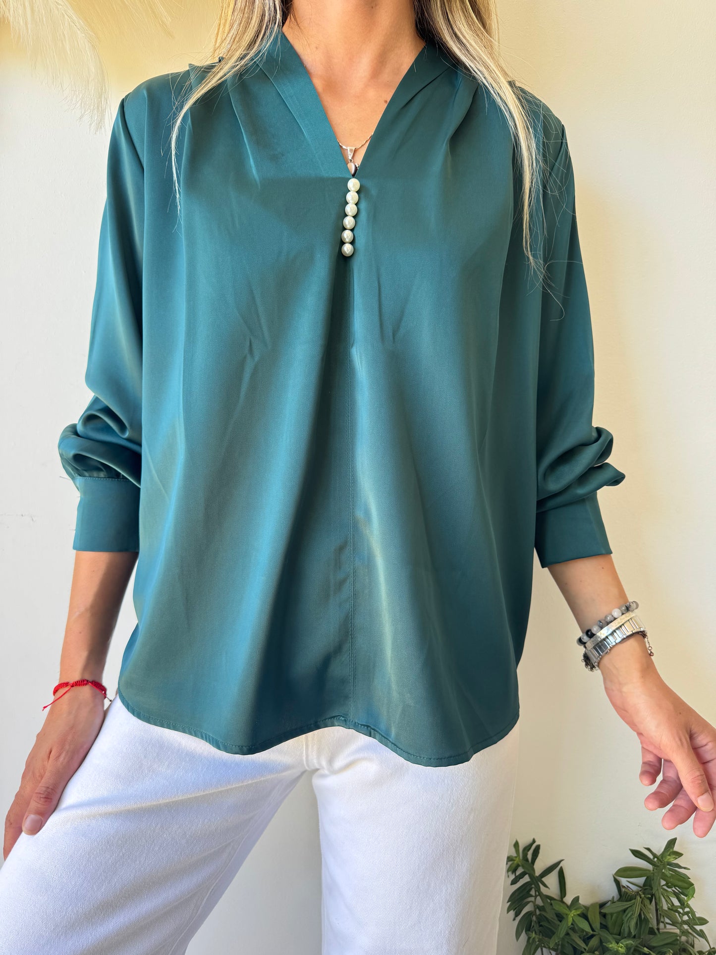 Blusa Satinada Verde Esmeralda
