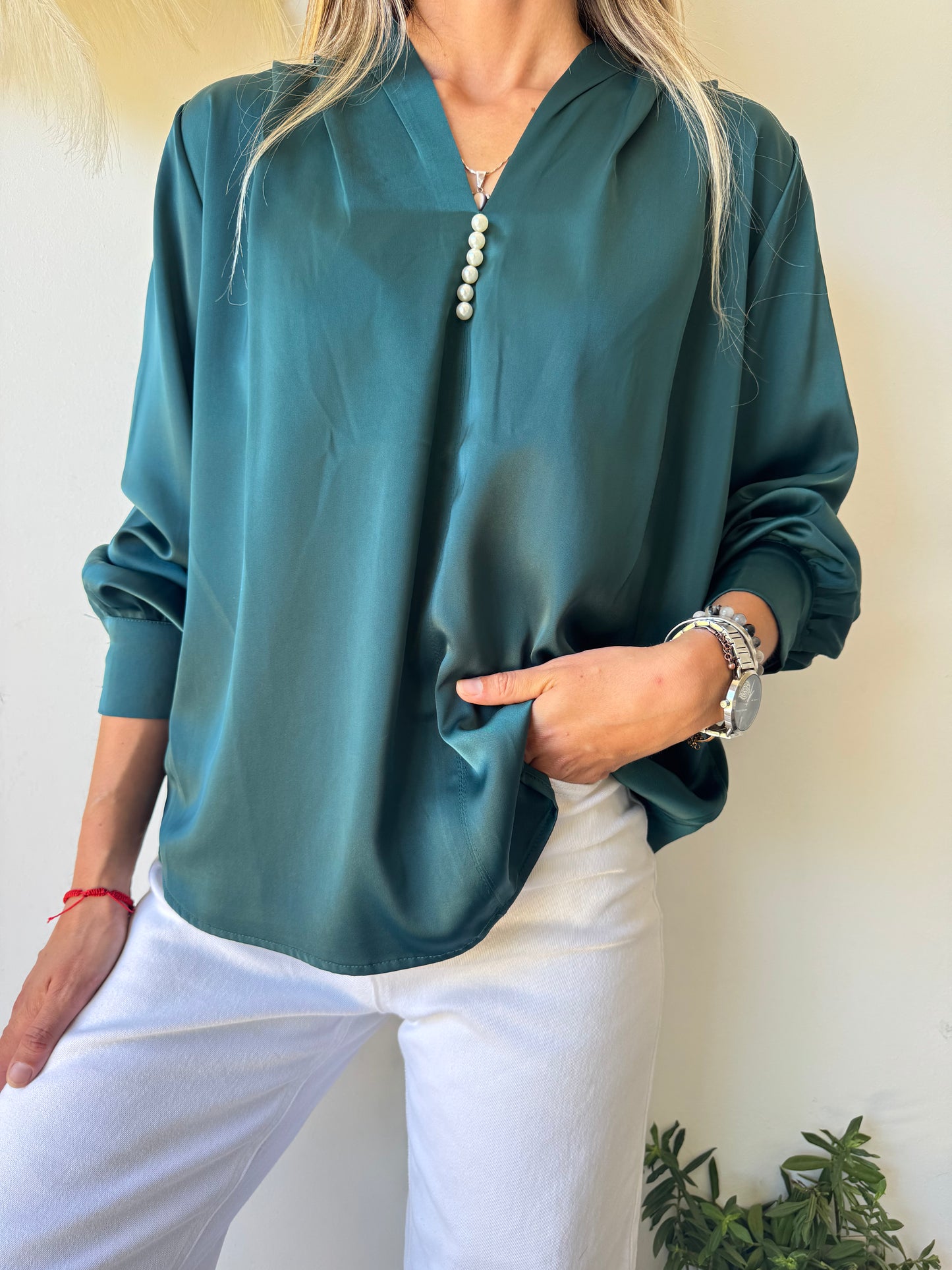 Blusa Satinada Verde Esmeralda