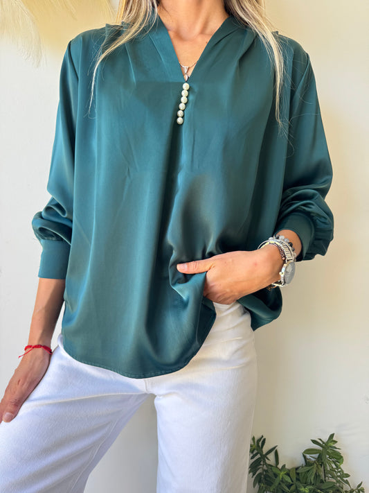 Blusa Satinada Verde Esmeralda