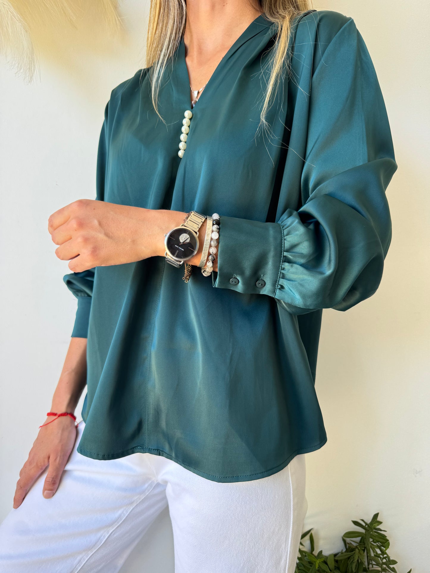 Blusa Satinada Verde Esmeralda