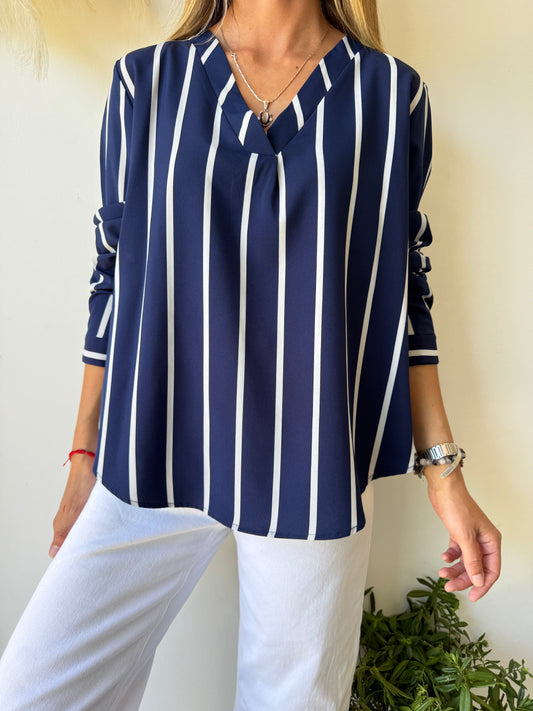 Blusa Rayas Azul Marino y Blanco