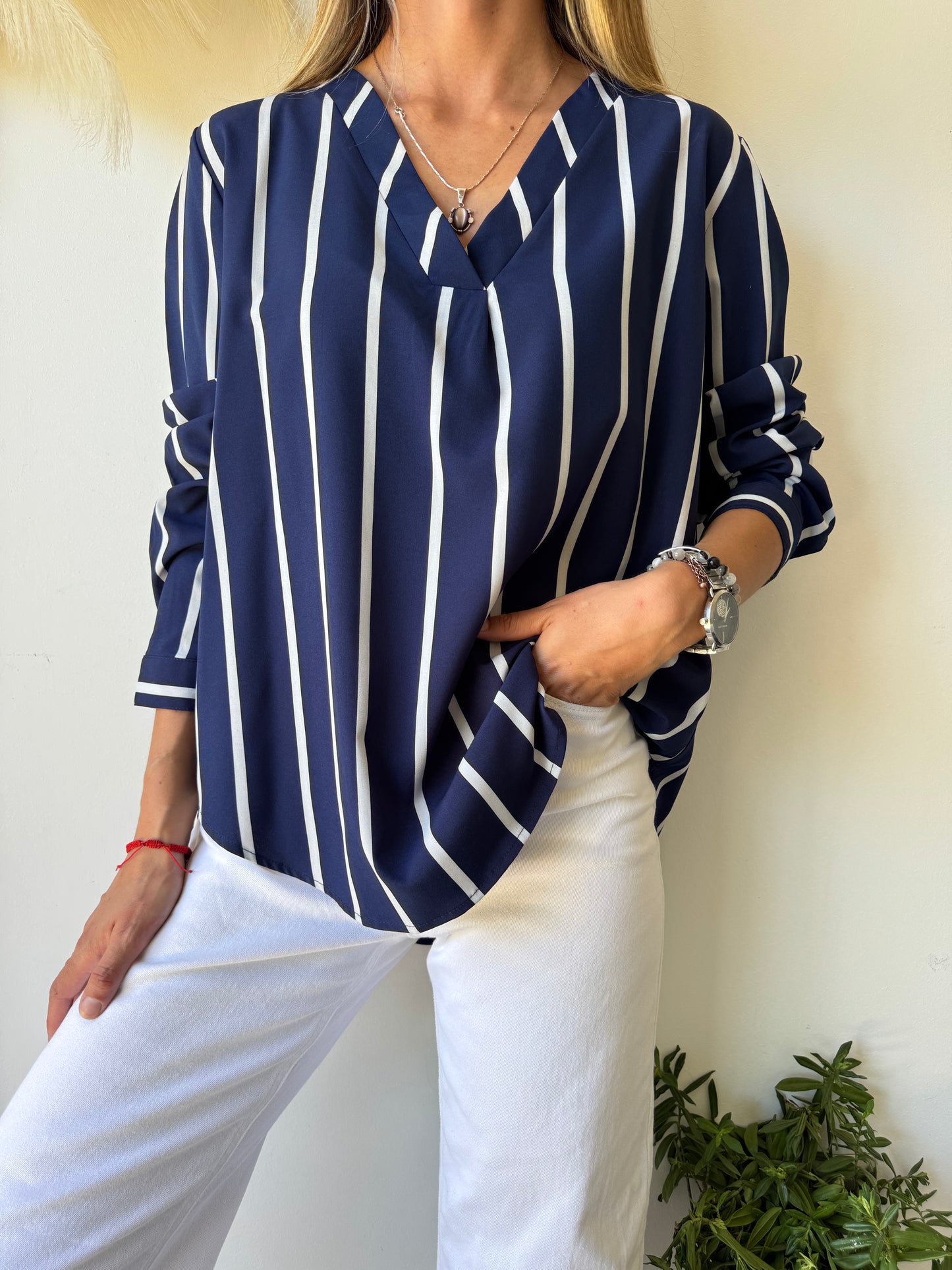 Blusa Rayas Azul Marino y Blanco