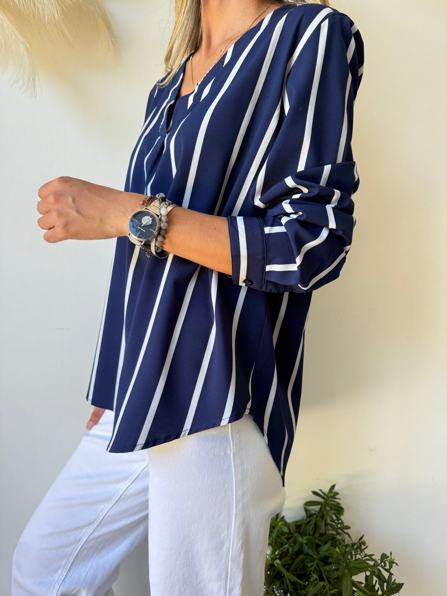 Blusa Rayas Azul Marino y Blanco