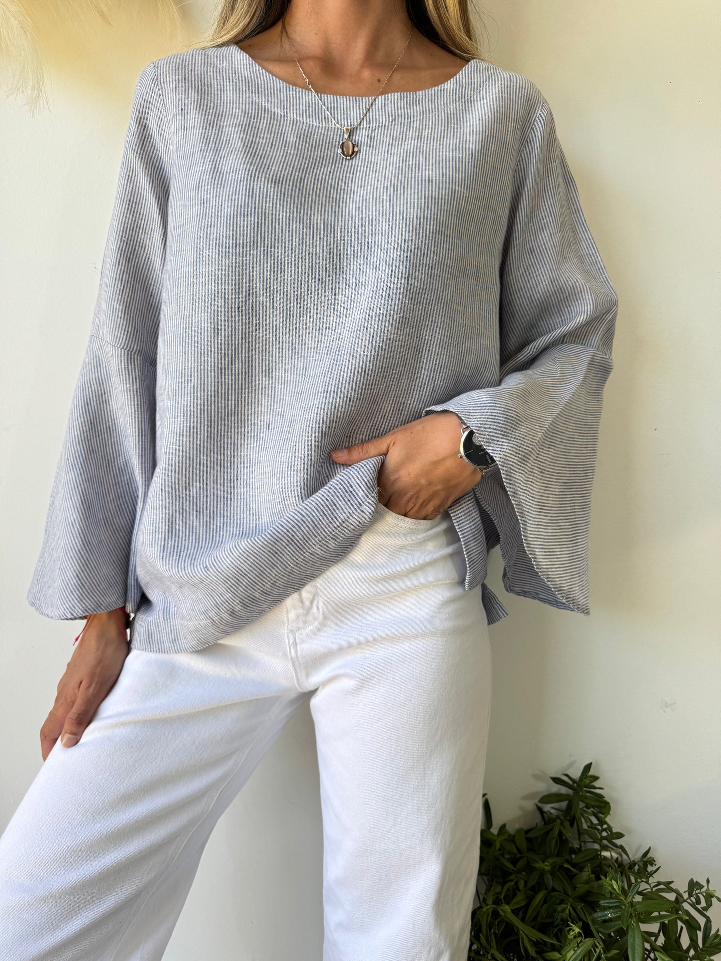 Blusa Lino con Mangas Amplias