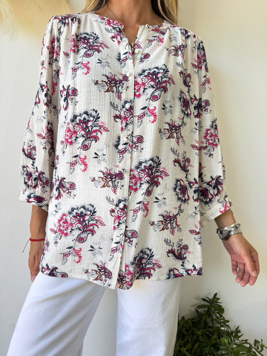 Blusa Blanca con Estampado Floral