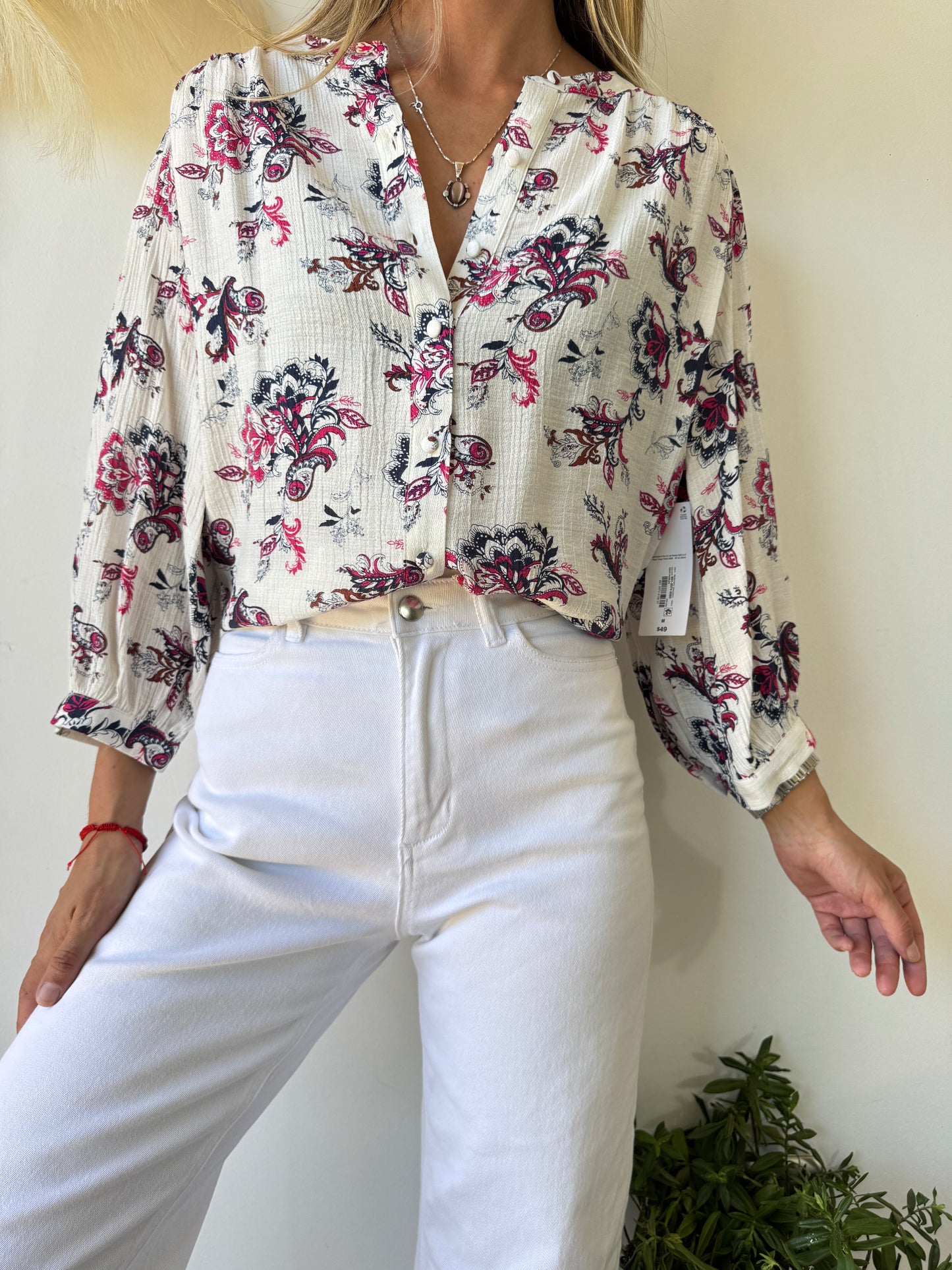 Blusa Blanca con Estampado Floral