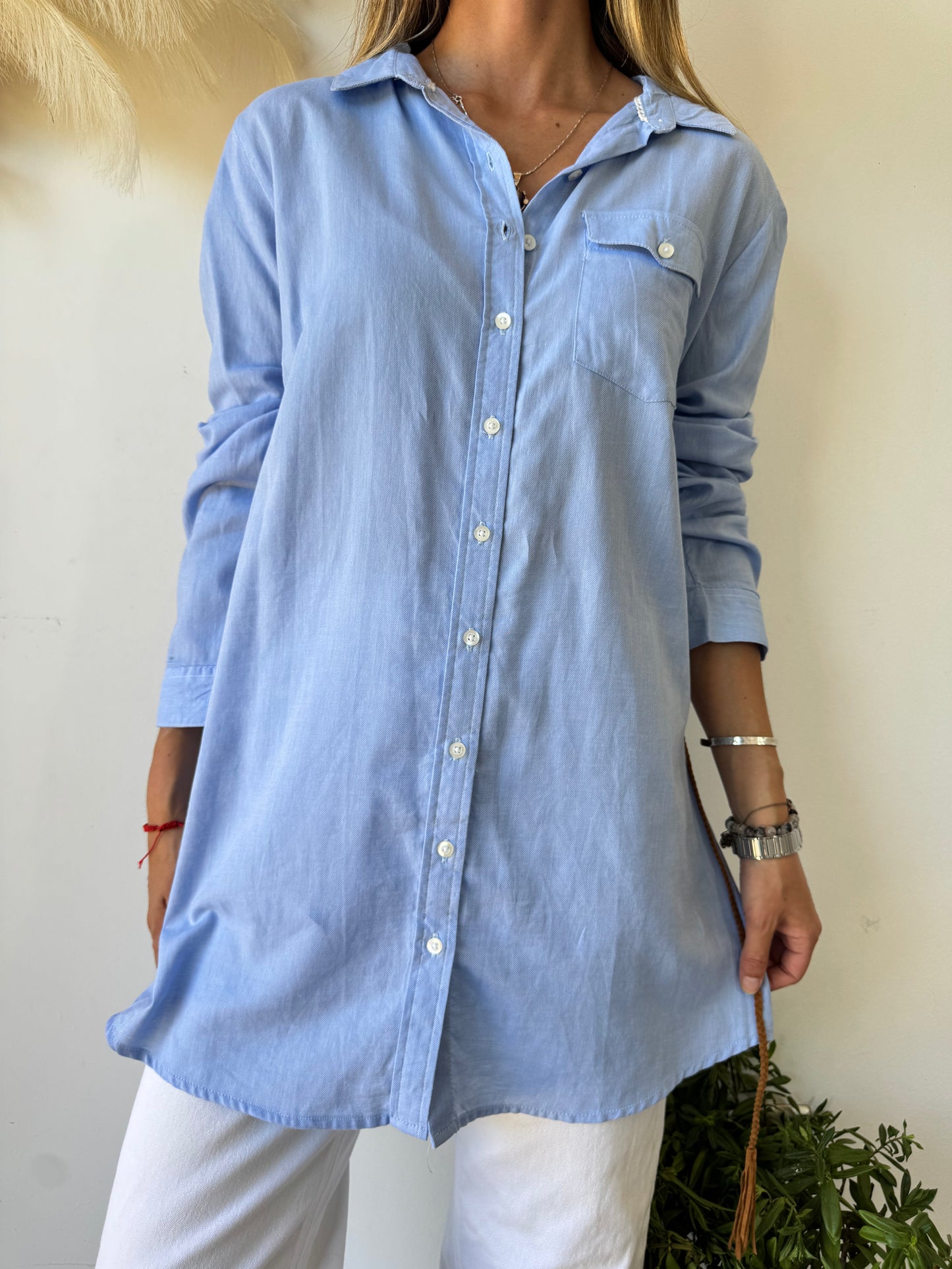 Blusa Camisera Azul con Cinturón