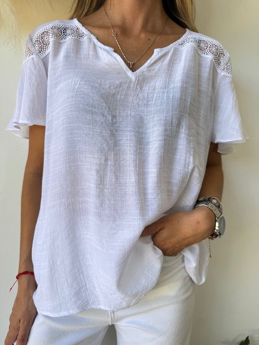 Blusa Blanca con Detalle de Encaje