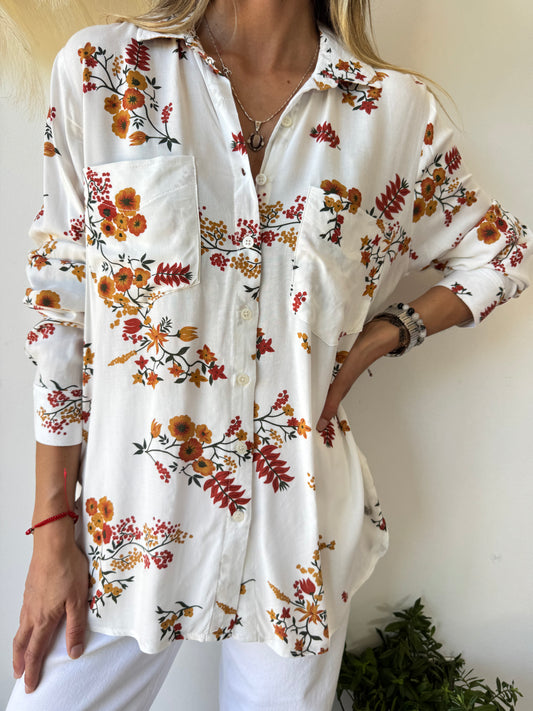 Blusa Blanca con Estampado Floral