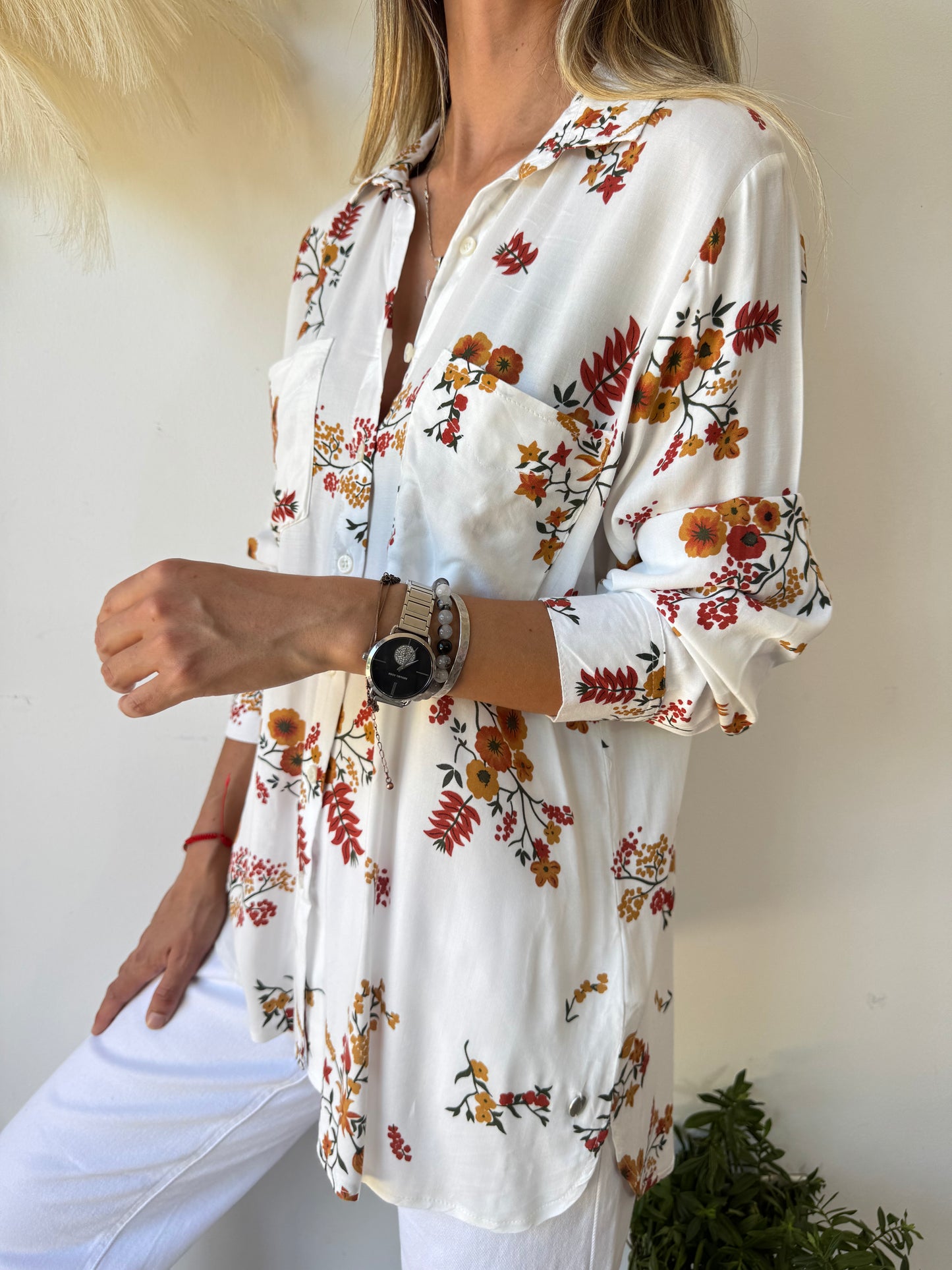 Blusa Blanca con Estampado Floral